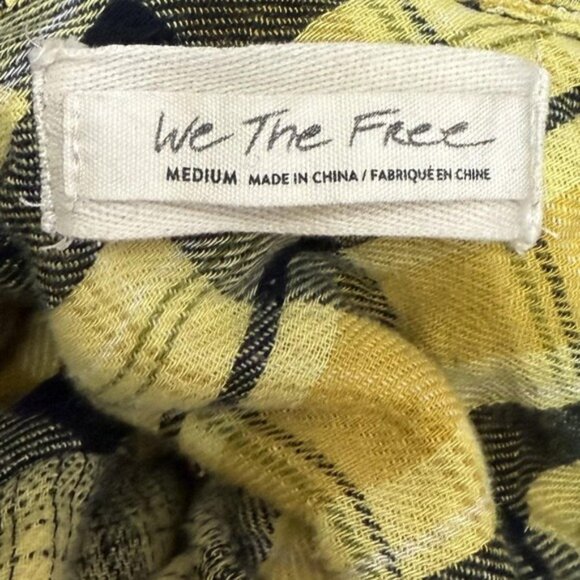 Free People Calico Basin Shirt Jacket Women's M Yellow Plaid Distressed Hoodie - Picture 5 of 8